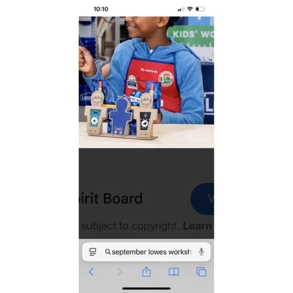New Lowe's‎ Kids Workshop Football Spirit Board Sept 25' Unopened Patch Included